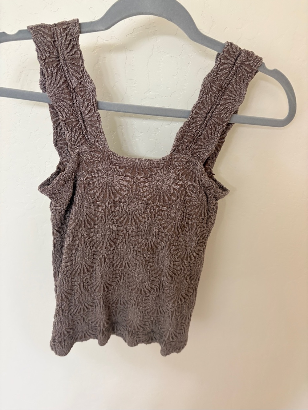 Textured Square-Neck Tank Top in Brown